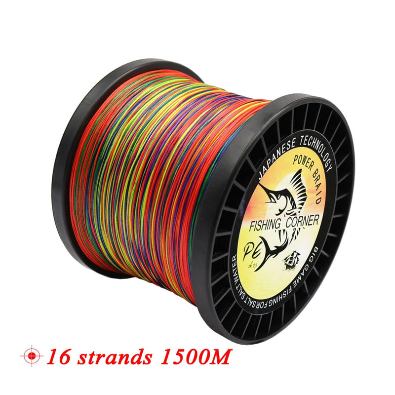 16 Stränge PE Braid 300M/500M/1000M/1500M Geflochtene Angelschnur Multicolor Super Power Japan Multifilament Salzwasser/Süßwasser