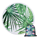 Green Leaves Summer Round Beach Towel Microfiber with Drawstring Backpack Bag Bath Towels Mat Bikini Cover Up With Tassels Soft