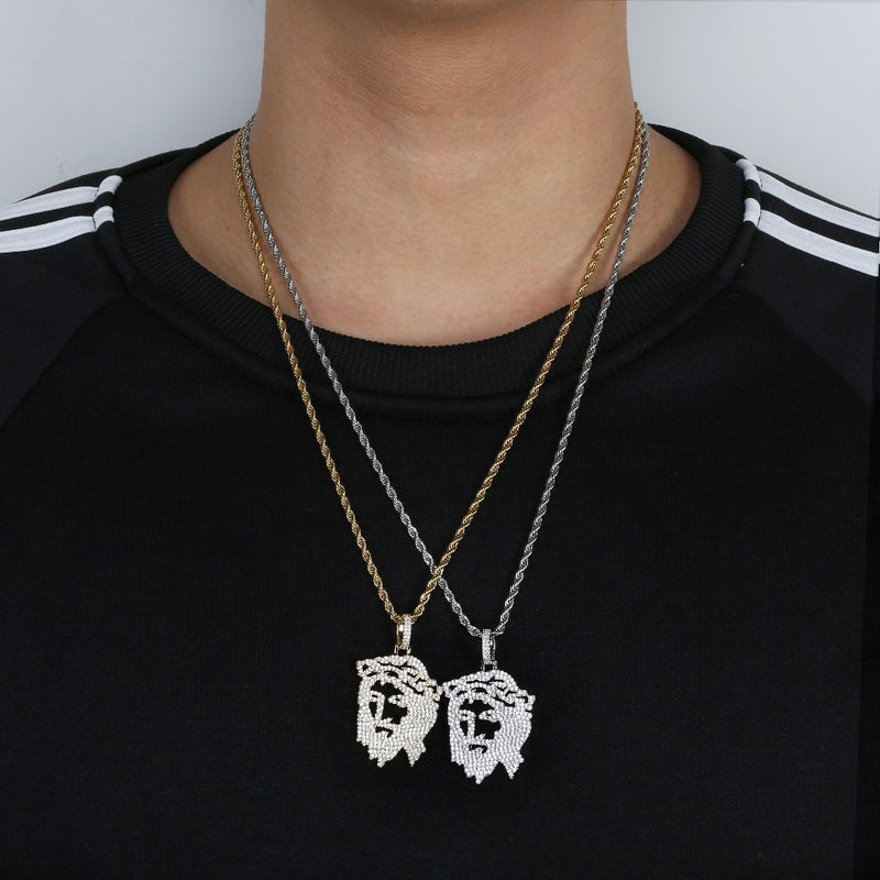 TOPGRILLZ, espalda sólida, Iced Out, cabeza de Jesucristo, colgantes de cara, collares, cadena de Color dorado y plateado de Hip Hop para hombres y mujeres, joyería