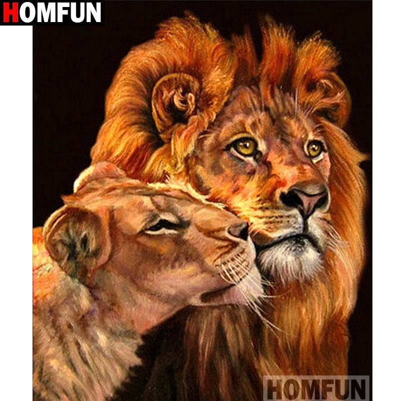 HOMFUN Full Square/Round Drill 5D DIY Diamond Painting &quot;Animal lion&quot; 3D Embroidery Cross Stitch 5D Home Decor A13310