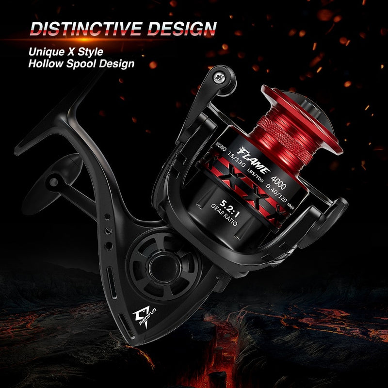 Piscifun Flame Spinning Reel Ultra Light Hollow Graphite Body X Shape 5.2:1 10 BB 9KG Max Drag 2000 3000 4000 5000 Angelrolle