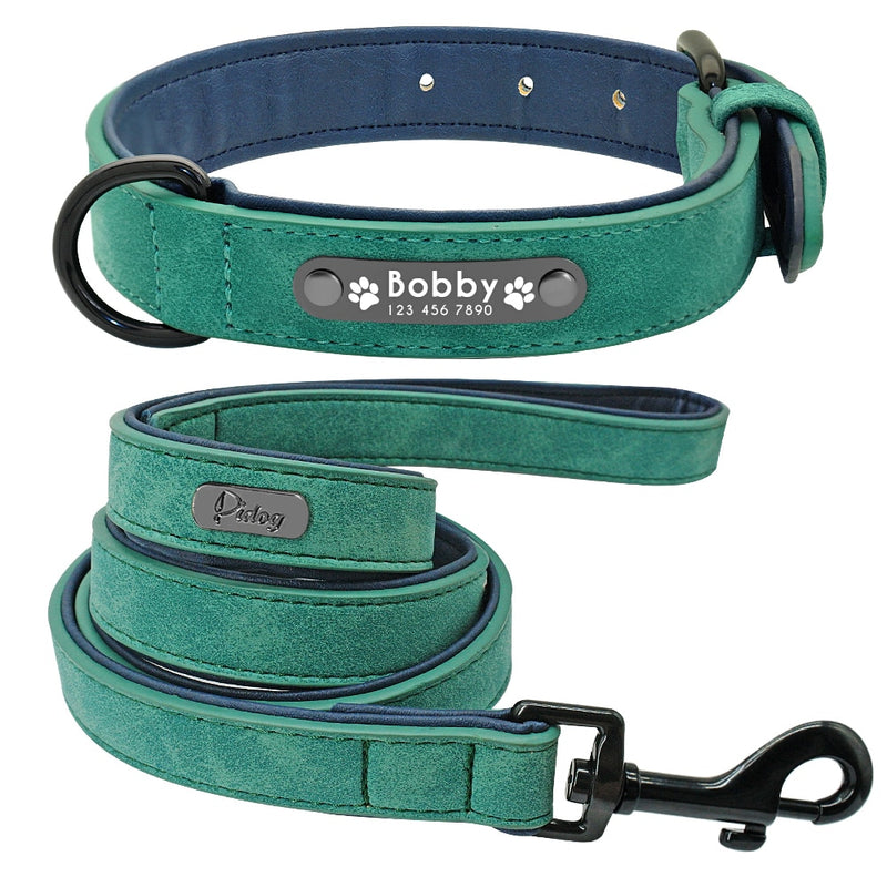 Collar de cuero para perro, juego de correas, collares de perros suaves personalizados, acolchado de plomo para perros pequeños, medianos y grandes, Pitbull, Bulldog francés