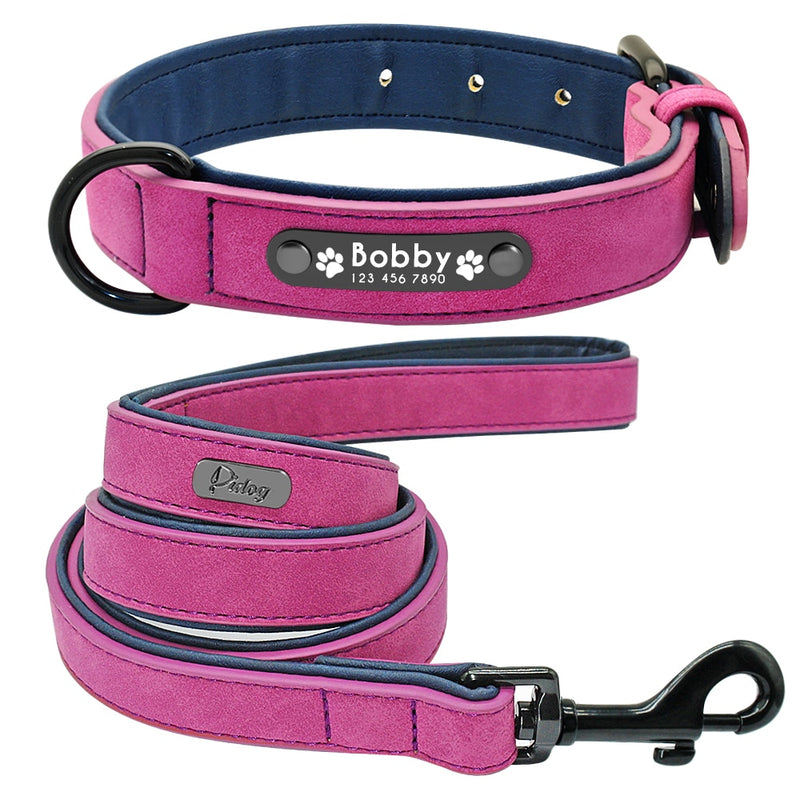 Collar de cuero para perro, juego de correas, collares de perros suaves personalizados, acolchado de plomo para perros pequeños, medianos y grandes, Pitbull, Bulldog francés