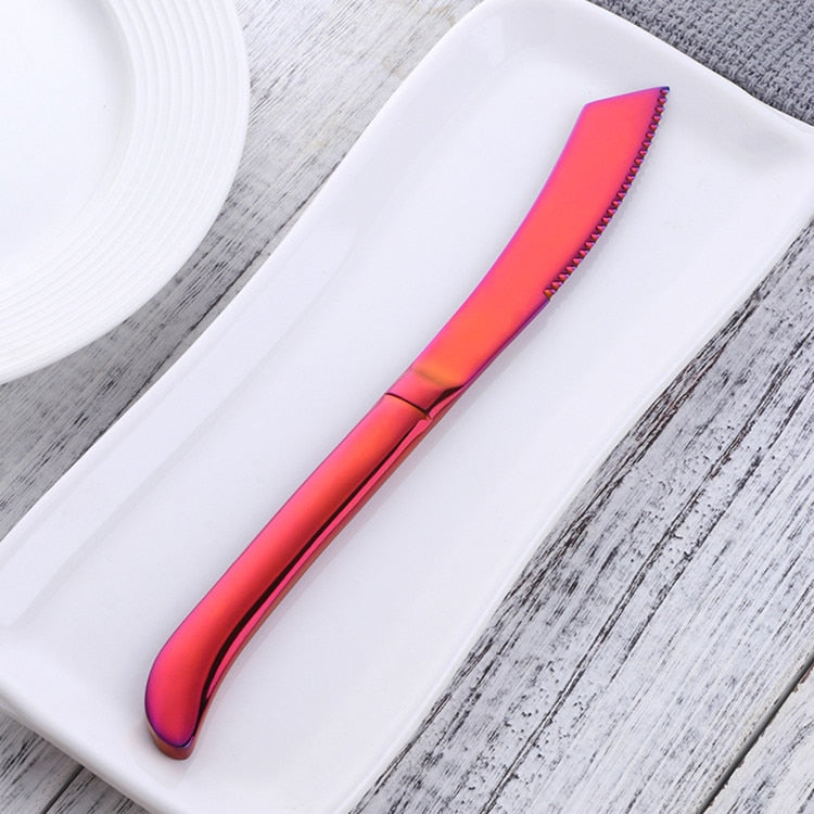 4/6/8pcs Stainless Steel Rainbow Steak Knife Sharp Table Knives Set Restaurant Cutlery Dinner Knife Black Dinnerware Set