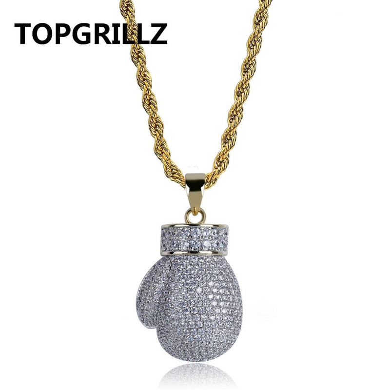 TOPGRILLZ Gold Silver Color Mini Iced Boxing Gloves Necklace Men Iced Out Cubic Zircon Chains Hip Hop/Punk Charms Jewelry Gift