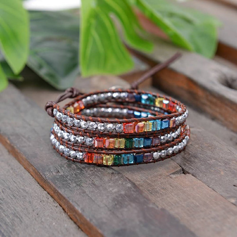 Chakra Bracelet Jewelry Handmade Leather Wrap Bracelet Multi Color Spare  Crystal Beads Natural Stone Bracelet