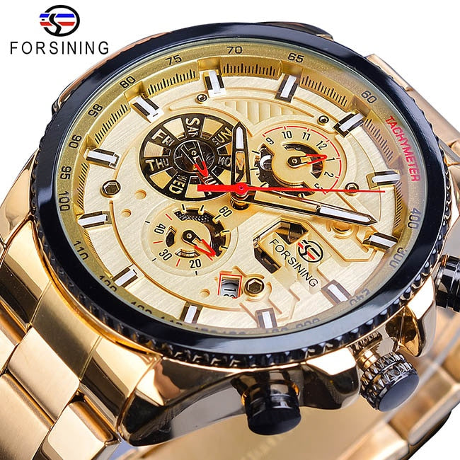 Forsining 2019 3 Dial calendario multifunción militar luminoso mano hombres mecánico deporte automático reloj de pulsera de marca superior de lujo