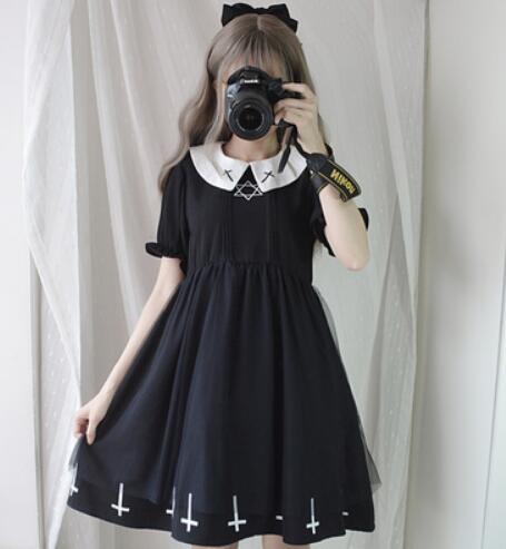 Harajuku Fashion Cross Cosplay Cute Girl Dress Japanese Gothic Style Star Tulle Dress Lolita Kawaii Dresses