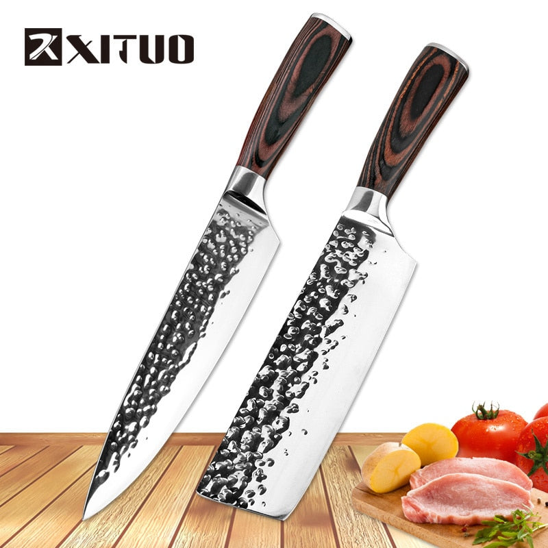 XITUO cuchillo de cocina Chef 8 pulgadas 7 "cuchillos de acero inoxidable Sushi carne Santoku japonés 7CR17 440C cuchillo de cocina de alto carbono