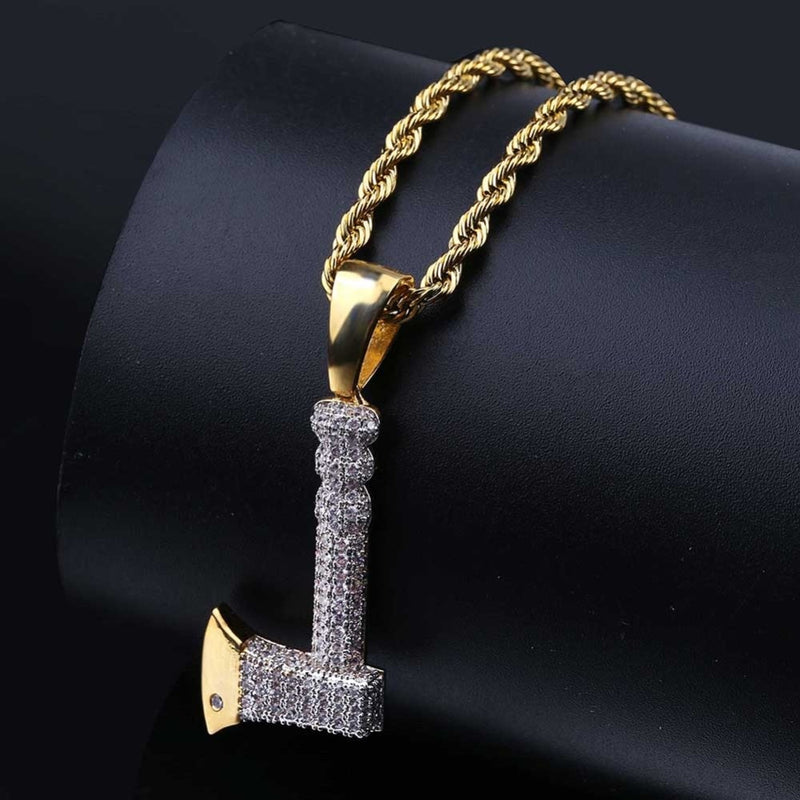 TOPGRILLZ Hip Hop Schmuck Axt Halskette &amp; Anhänger Kupfer Gold Farbe plattiert Iced Out Micro Pave Kubikzirkon Charm für Männer Geschenke