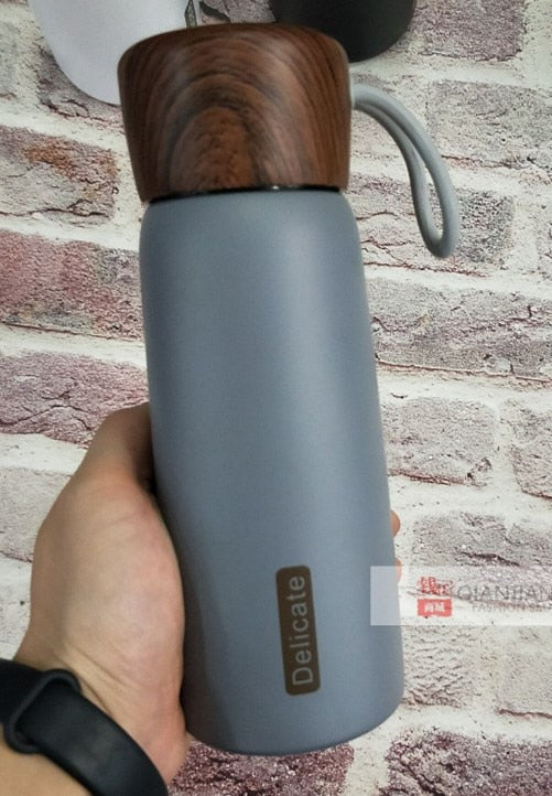 400 ml Holzmuster Edelstahl-Thermosflasche Doppelwandige Vakuum-Wasserflasche, tragbar, hohe Qualität