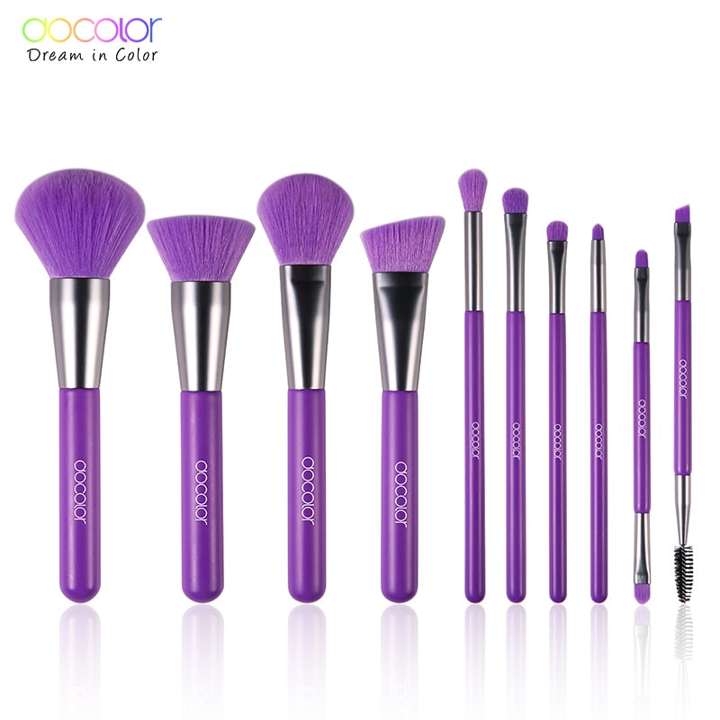 Docolor Neon 10pcs Makeup Brushes Set Face Foundation Powder Eye Shadow Eyebrow Kabuki Blending Brush Beauty Cosmetic Tools