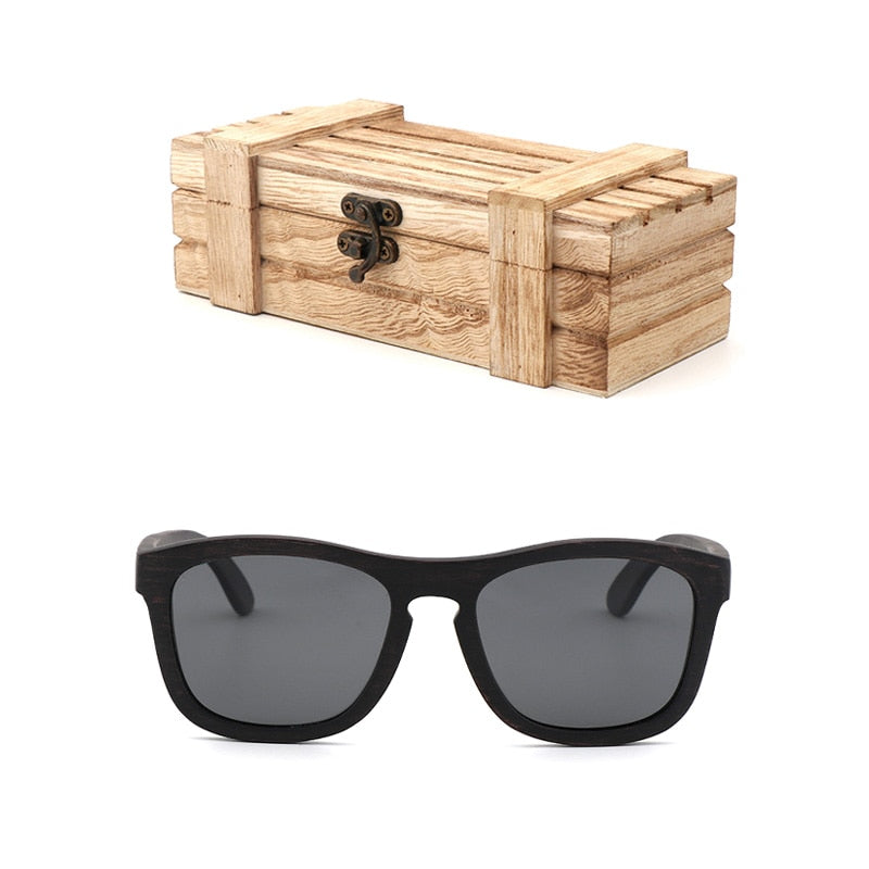 Retro hombres polarizados mujeres gafas de sol madera negra niños parejas gafas de sol hechas a mano UV400 con caja de madera de bambú