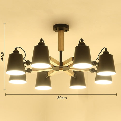 Nordic wood ceiling chandelier adjustable E27 LED chandelier dining room living room bedroom hotel apartment with free bulb