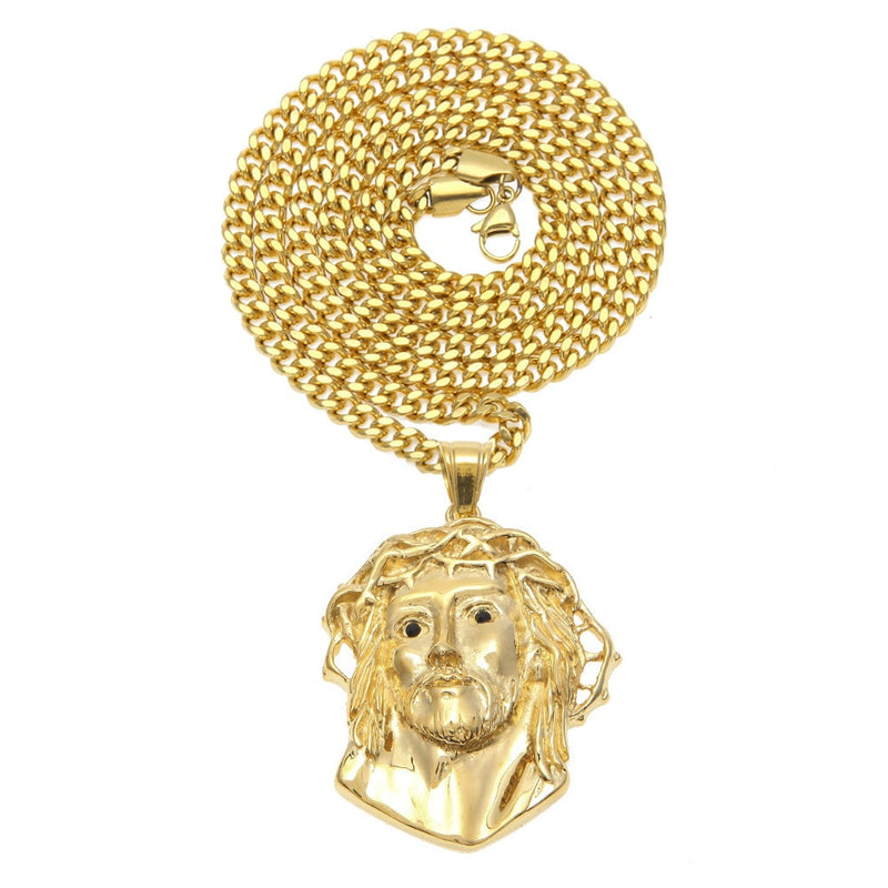 CY&amp;CM Men Women Gold Jesus Christ Head Pendant Stainless Steel Gold Color Jesus Face Hip hop Necklace Chain Fashion Punk Jewelry