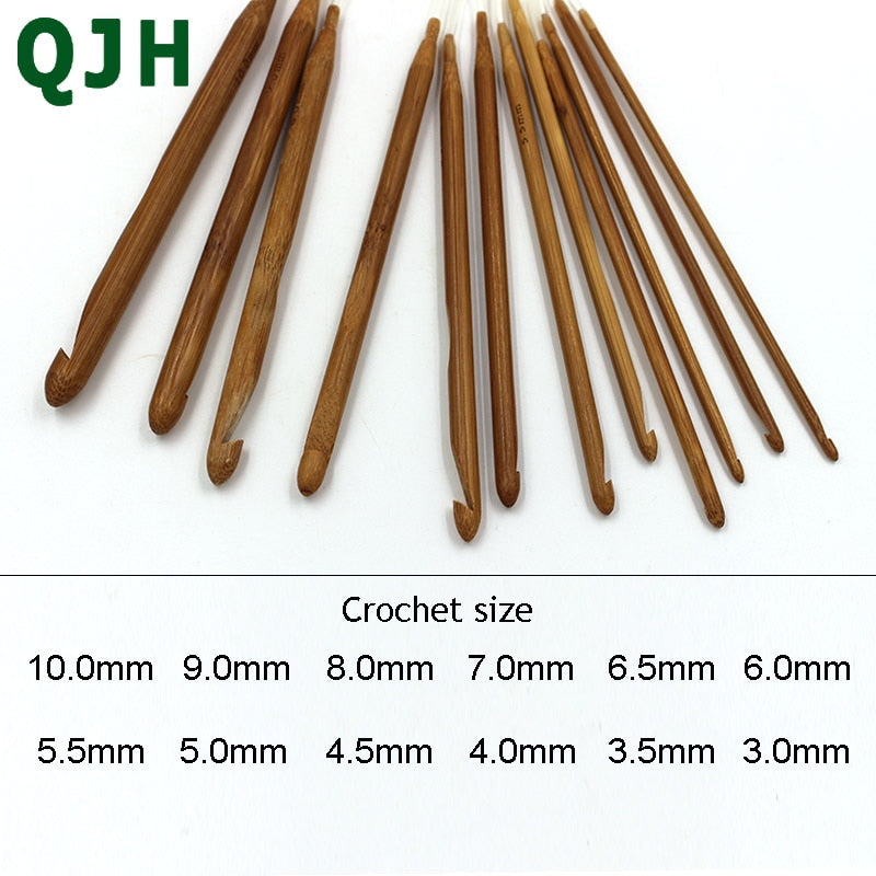 Natural Bamboo Flexible Afghan Tunisian Carpet Crochet Hooks Needles 1.2 m Crochet Hooks Needles Set 12 Sizes (3-10mm)