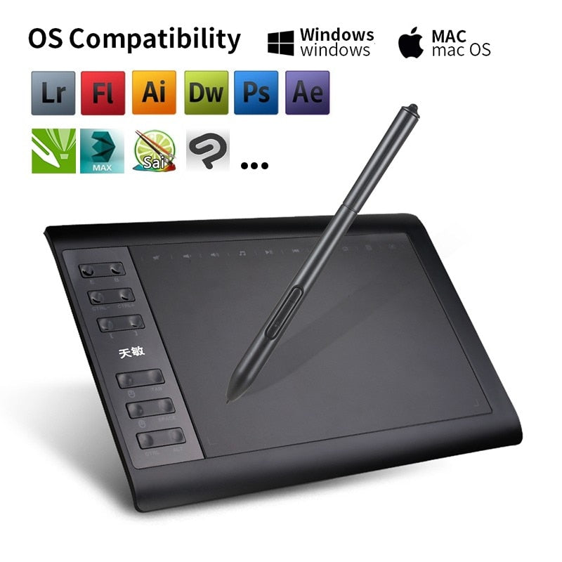 10moons 10x6 Inch Graphic Drawing Tablet  8192 Levels  Digital Tablet  No need charge Pen
