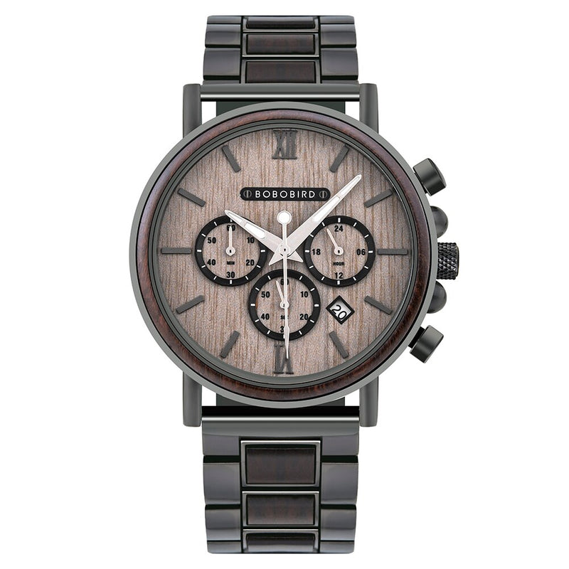 BOBO BIRD Luxury Stainless Steel Wood Watch Men Stylish Timepieces Chronograph Waterproof Watches Valentine&