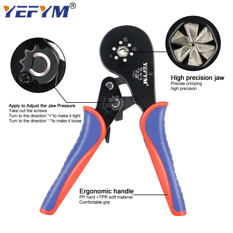 Ferrule Crimping Tool Tubular / Pin Terminal Professional Electrician Pliers Max(16mm ²/ 5AWG) Adjustable Ratchet Tools