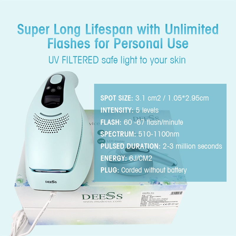 DEESS GP590 Laser Epilator Hair Removal Permanent 0.9s Painless Cool Ipl Laser Hair Removal Machine Unlimited Flashes Dropship