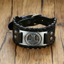Vnox 26mm Wide Bracelets for Men Viking Icon Nordic Rune Hammer Wristband Black Brown Punk Rock Vintage Jewelry
