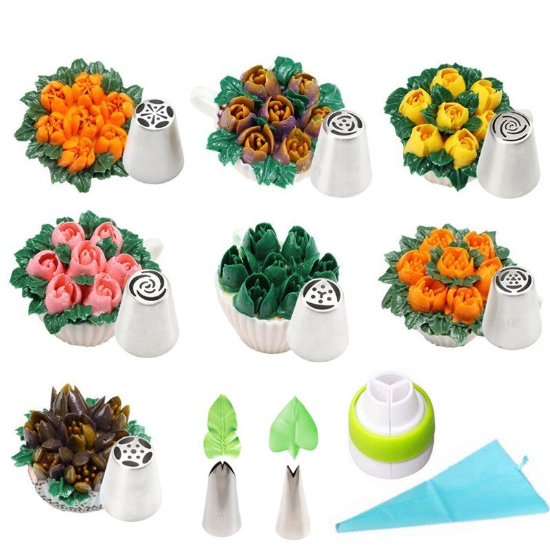 40pc/Set Russian Tulip Pastry Nozzles For Cream Stainless Steel Icing Piping Tips Pastry Bag Confectionery Cake Decorating Tools