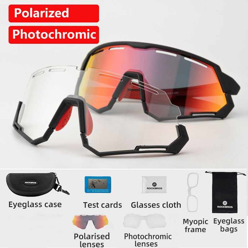 ROCKBROS Cycling Polarized glasses Bike Photochromic Outdoor Sports Sunglasses MTB PC Goggles Eyewear 5/3 Lens Bicycle Accessory