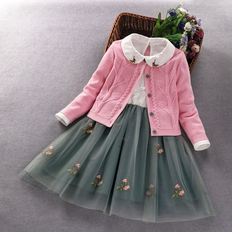 Conjunto de ropa elegante para niñas nuevo 2022 primavera otoño niños princesa abrigo + vestido 2 uds traje para niñas fiesta niños ropa 3 5 8 9 años