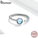 bamoer 925 Sterling Silber Mondschein-Liebhaber-Fingerringe für Damen Vintage Retro Synthetischer Mondstein Ringe Feiner Schmuck SCR698