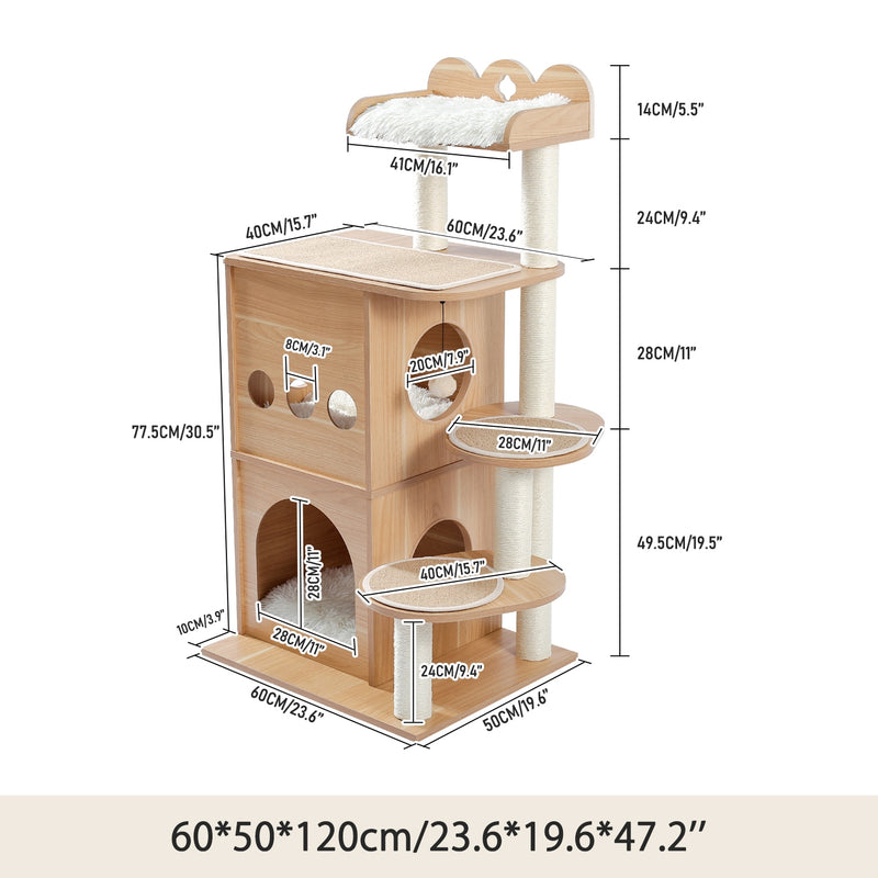 Cat Tree House Condo Cat’s Activity Center with Double Condo Indoor Soft Perch Fully Wrapped Scratching Sisal Post rascador gato