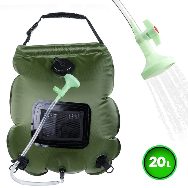 Bolsa de ducha portátil de 20L con manguera de interruptor y cabezal de plástico Almacenamiento de agua de gran capacidad para acampar al aire libre Senderismo Picnic Lavado