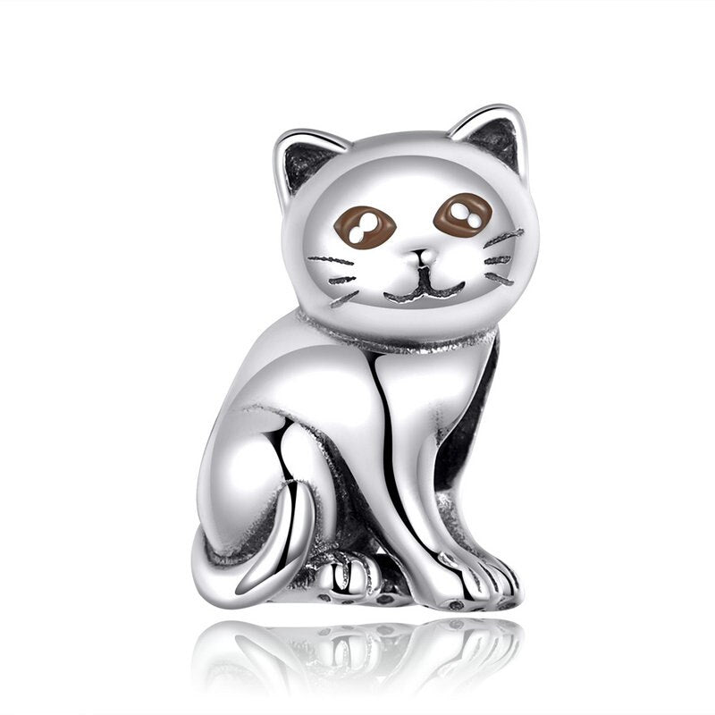 bamoer Cute Baby Cat Metal Beads Charm for Women European Luxury Bracelet 925 Sterling Silver Fashion Jewelry SCC1305