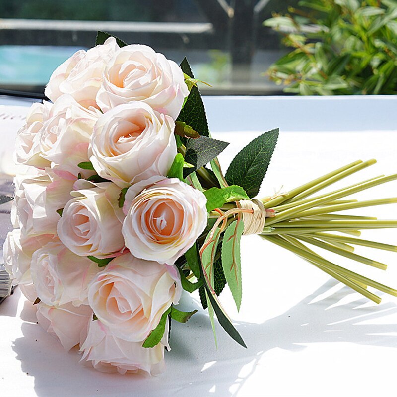 Ramo de rosas artificiales de seda rosa para el hogar, decoración de boda, rosa polvorienta, flor falsa, decoración de mesa de otoño, suministros para fiestas