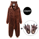 Bear Onesie Women Men Kigurumis Animal Pajama Cartoon Slippers Festival Homewear Winter Warm Suit Zipper Button Overalls