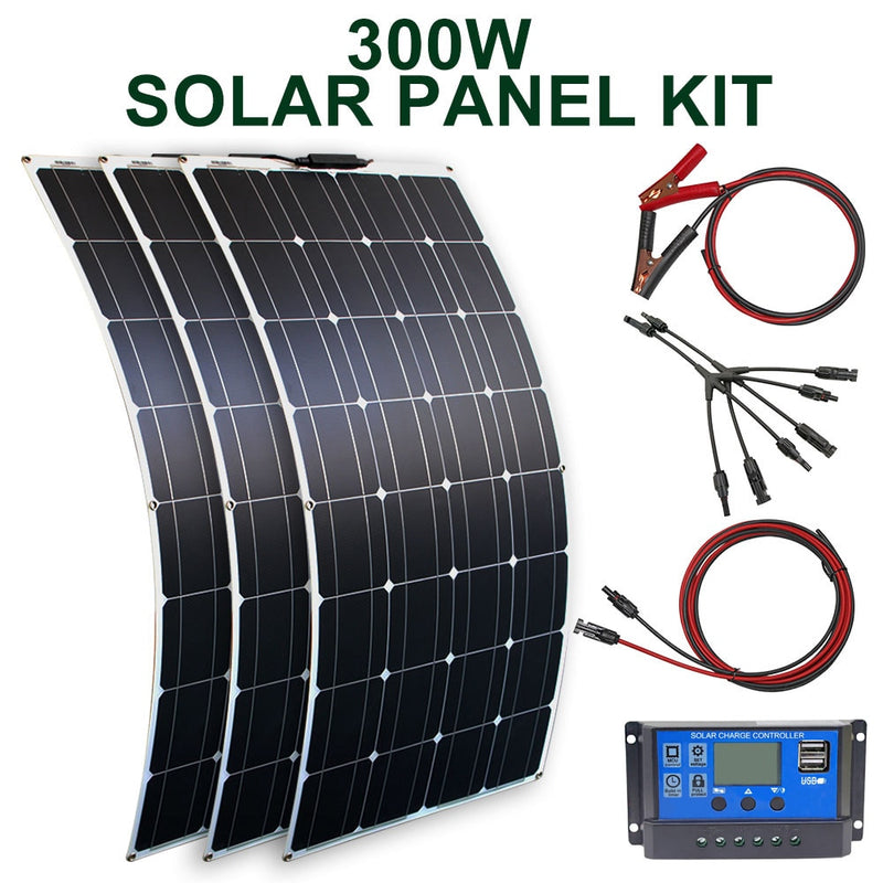 Kit de panel solar de 200w y 300w completo para el hogar, panel de camping al aire libre, cargador solar de 12v con regulador de sistema doméstico