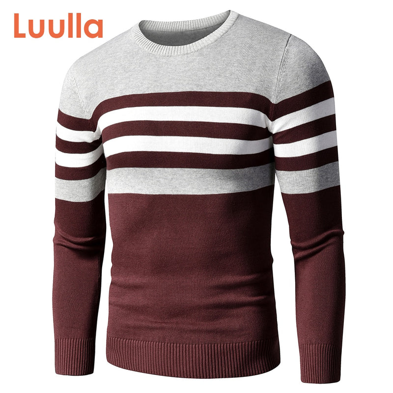 4XL hombres 2020 otoño nuevo Casual rayas grueso polar algodón suéter pulóveres hombres traje moda Vintage cuello redondo abrigo suéter hombres