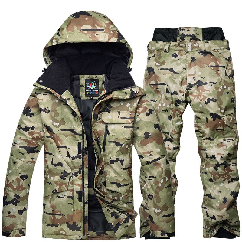 Nuevo traje de esquí de camuflaje para hombre, impermeable, transpirable, chaqueta de Snowboard, pantalones de nieve de invierno, trajes, conjuntos de esquí y snowboard para hombre