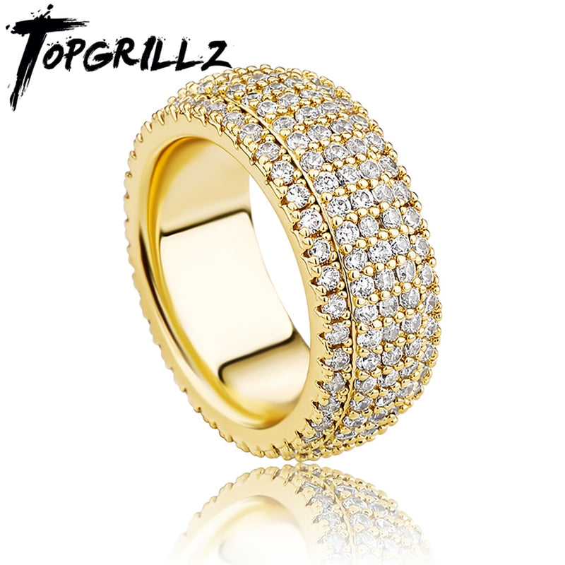 TOPGRILLZ, anillo de banda de circonita de 5 capas, anillos de circonia cúbica Micro pavé completo, joyería de moda Hip Hop de alta calidad para hombres y mujeres