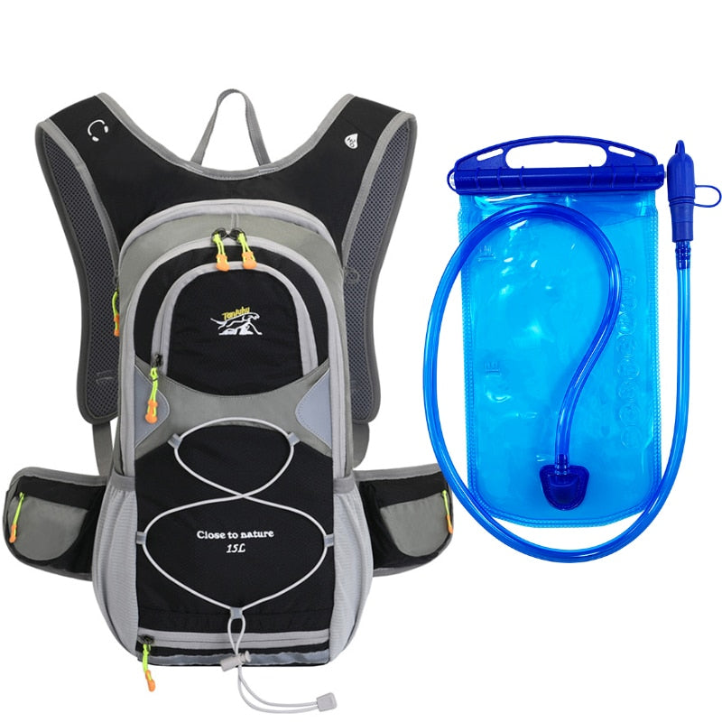 15L Deportes al aire libre Ciclismo Camping Mochila Senderismo Correr Bicicleta Equitación Hidratación Bolsa de agua Paquete Vejiga Mochila con casco Net