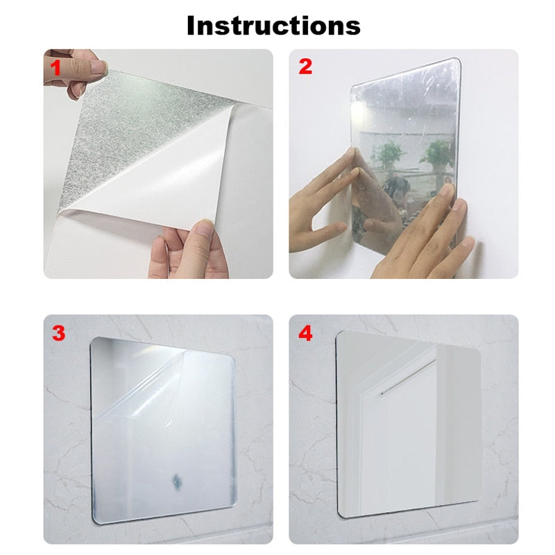 Pegatinas autoadhesivas para espejo, 3 uds., pegatina cuadrada para espejo, papel de pared de cristal, calcomanía 3D para pared, decoración para el baño y la sala de estar