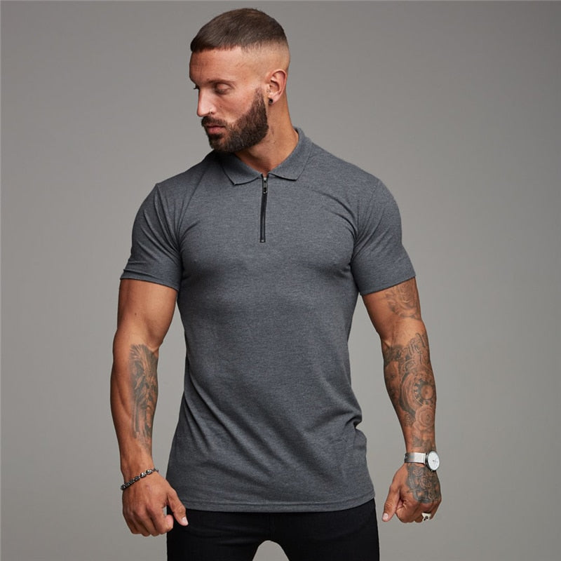 Polo sólido de verano para hombre, polos ajustados de manga corta, ropa de calle de moda, camisetas de algodón para hombre, camisetas de Golf informales para deportes de Fitness