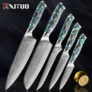 Juego de cuchillos de acero de Damasco XITUO, 1-5 uds., herramientas de cocina, cuchillo de Chef, cuchillos japoneses Santoku, cuchillo para deshuesar, mango de concha exquisito nuevo