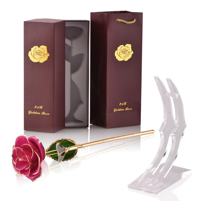 Gifts for Women 24k Gold Dipped Rose with Stand Eternal Flowers Forever Love In Box Girlfriend Wedding Christmas Gifts for Her