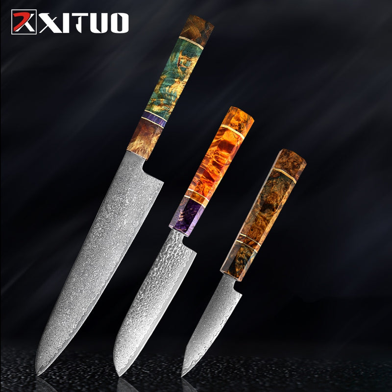 XITUO Chef's Nakiri cuchillo 67 capas japonés Damasco acero Damasco Chef cuchillo 8 pulgadas Damasco cuchillo de cocina madera solidificada HD