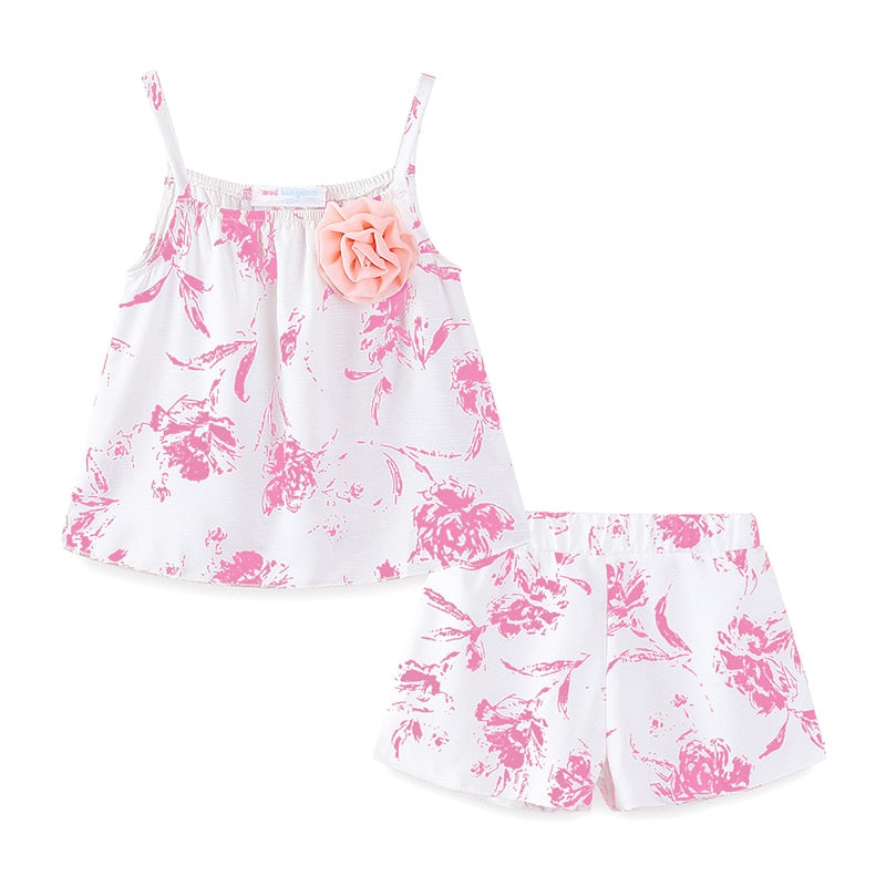 Mudkingdom Toddler Girls Outfits Floral Print Causal Summer Sling Tops and Shorts Clothes Set for Kids Clothes Fashion Suit