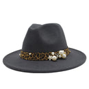 Winter wool Fedoras For Women Wide Brim Felt Hat Ladies Tweed Army Green Jazz Cap Female Leopard Winter Elegant Pork Pie Hat