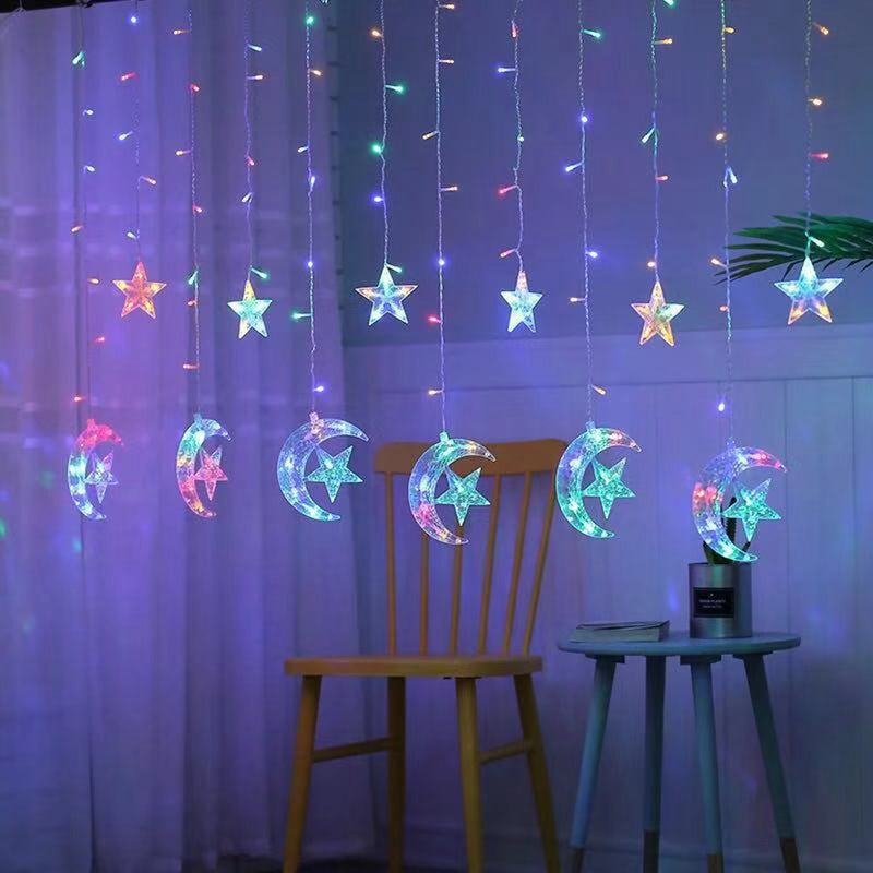 Eid Mubarak Star Moon Led Curtain Garland String Lights Ramadan Decoration Islam Muslim Party Decor Eid Al Adha Gifts Eid Lights