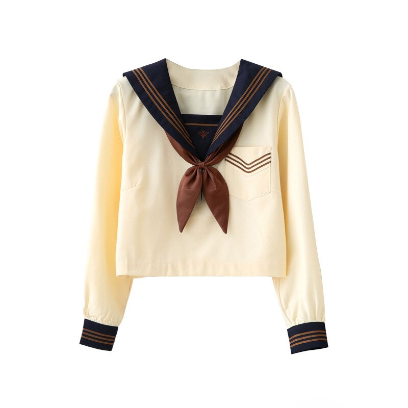 Uniforme escolar para niña, uniformes escolares de marinero de la Marina de clase japonesa, ropa de estudiantes para niñas, traje de marinero azul marino de Anime COS beige