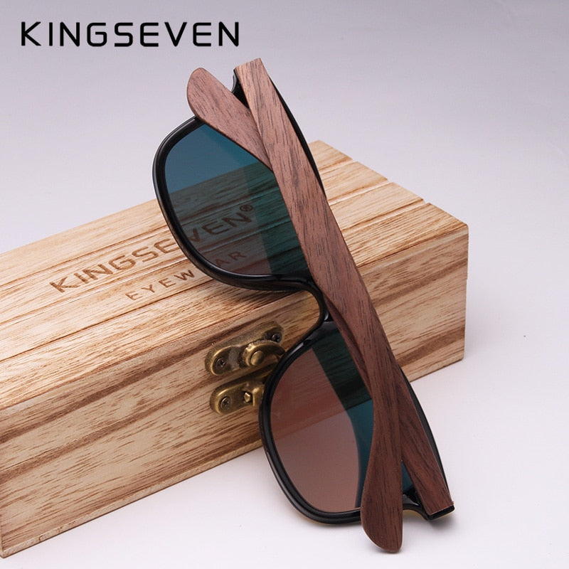 Gafas de sol KINGSEVEN a la moda para hombre, gafas de sol polarizadas con espejo de madera de nogal UV400, gafas de sol para mujer, diseño de marca, tonos coloridos hechos a mano