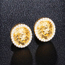 Hip HOP 1Pair Zircon Micro Paved Lion Iced Out Rhinestone CZ Stone Round Bling Stud Earring Copper Earrings For Men Jewelry